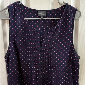 Market & Spruce Dark Blue and Pink Dot Sleeveless Blouse